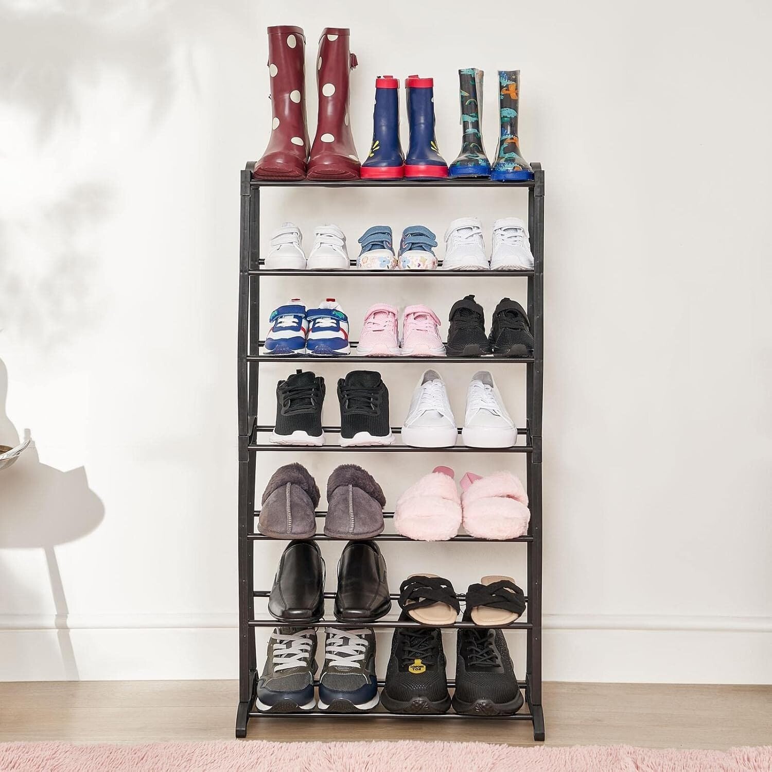 7 TIERS Metal SHOE RACK FOOTWEAR ORGANISER STORAGE SHELVES STAND NON-SLIP BARS