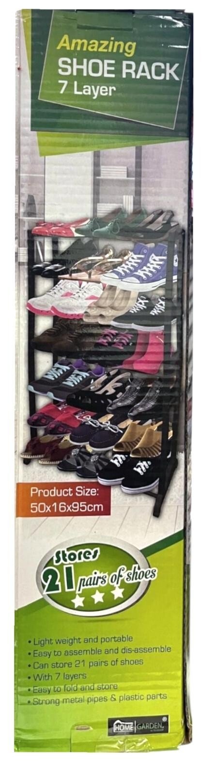 7 TIERS Metal SHOE RACK FOOTWEAR ORGANISER STORAGE SHELVES STAND NON-SLIP BARS