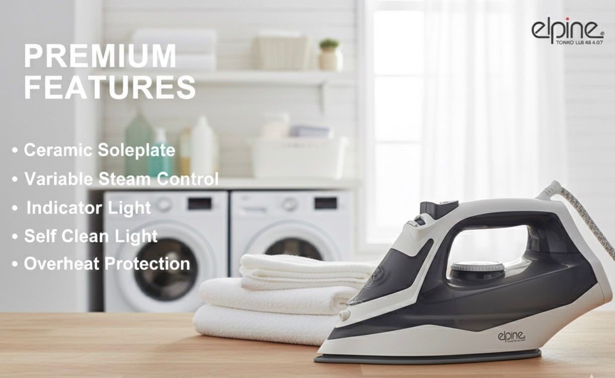 Elpine Steam Iron 1400W 2000W 2300W Electric Ceramic Soleplate Self Cleaning UK