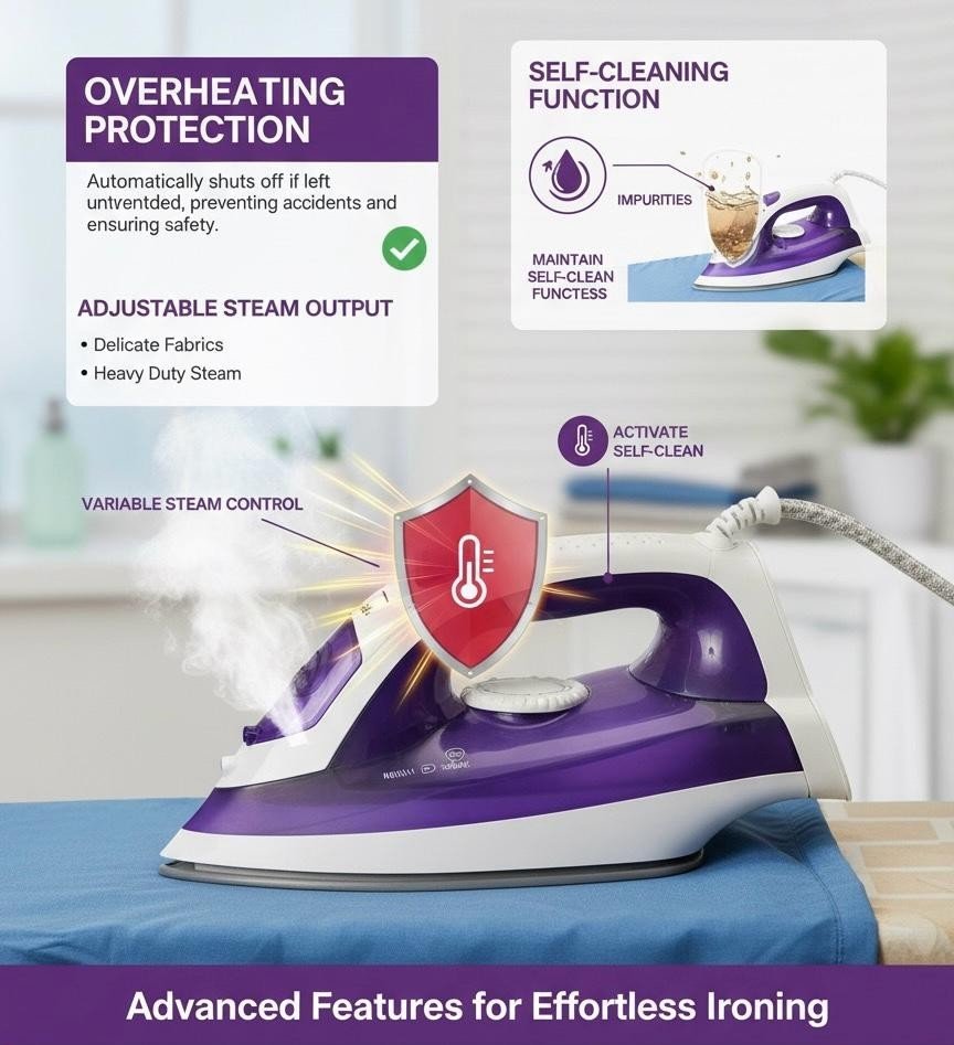 Elpine Steam Iron 1400W 2000W 2300W Electric Ceramic Soleplate Self Cleaning UK