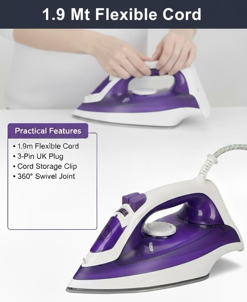 Elpine Steam Iron 1400W 2000W 2300W Electric Ceramic Soleplate Self Cleaning UK