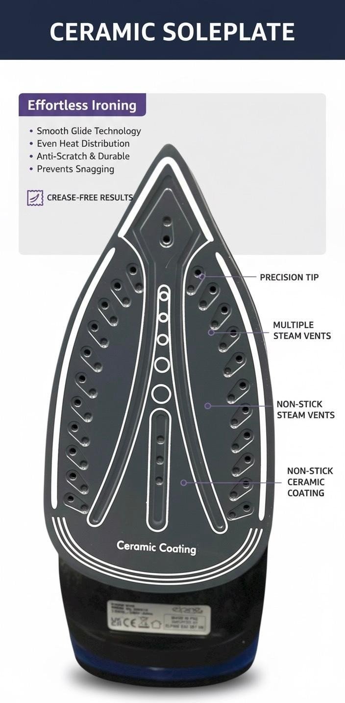 Elpine Steam Iron 1400W 2000W 2300W Electric Ceramic Soleplate Self Cleaning UK