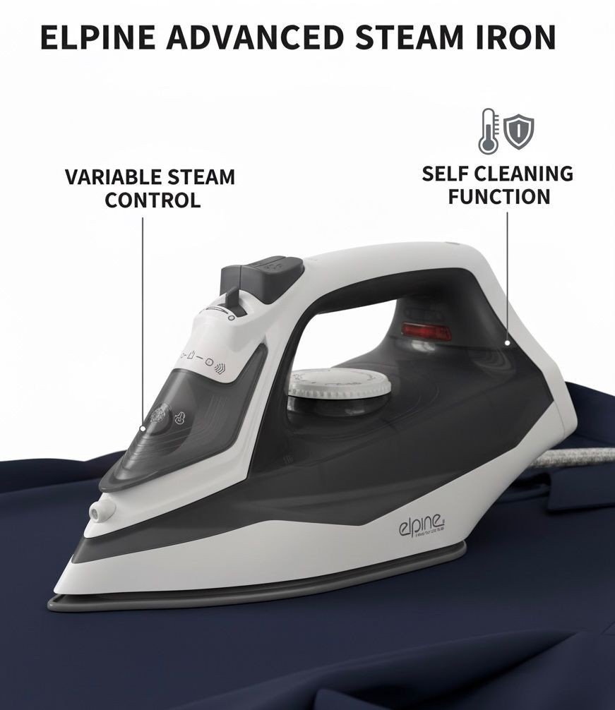 Elpine Steam Iron 1400W 2000W 2300W Electric Ceramic Soleplate Self Cleaning UK