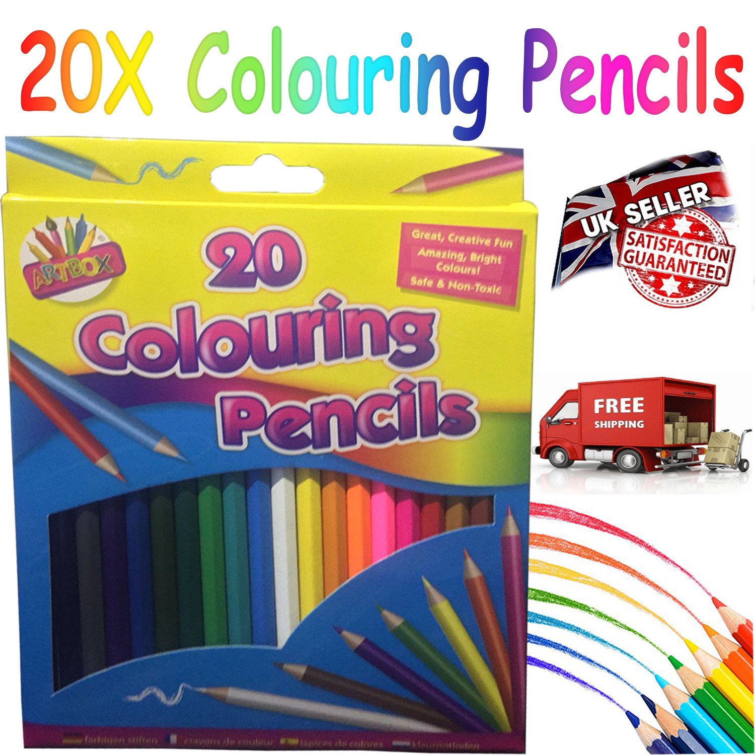 20 x LARGE COLOURING COLORING PENCIL PACK FOR SCHOOL CLASS CHILDREN/KIDS ART