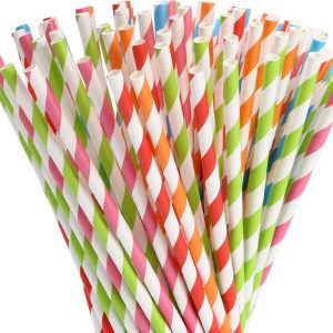 50 Disposable Paper Straws | Stripy | Drinking Straws Eco Friendly Biodegradable