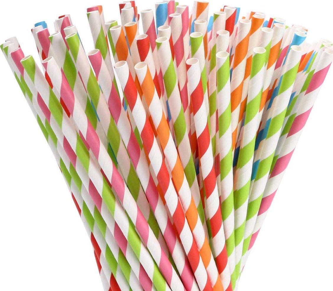 50 Disposable Paper Straws | Stripy | Drinking Straws Eco Friendly Biodegradable