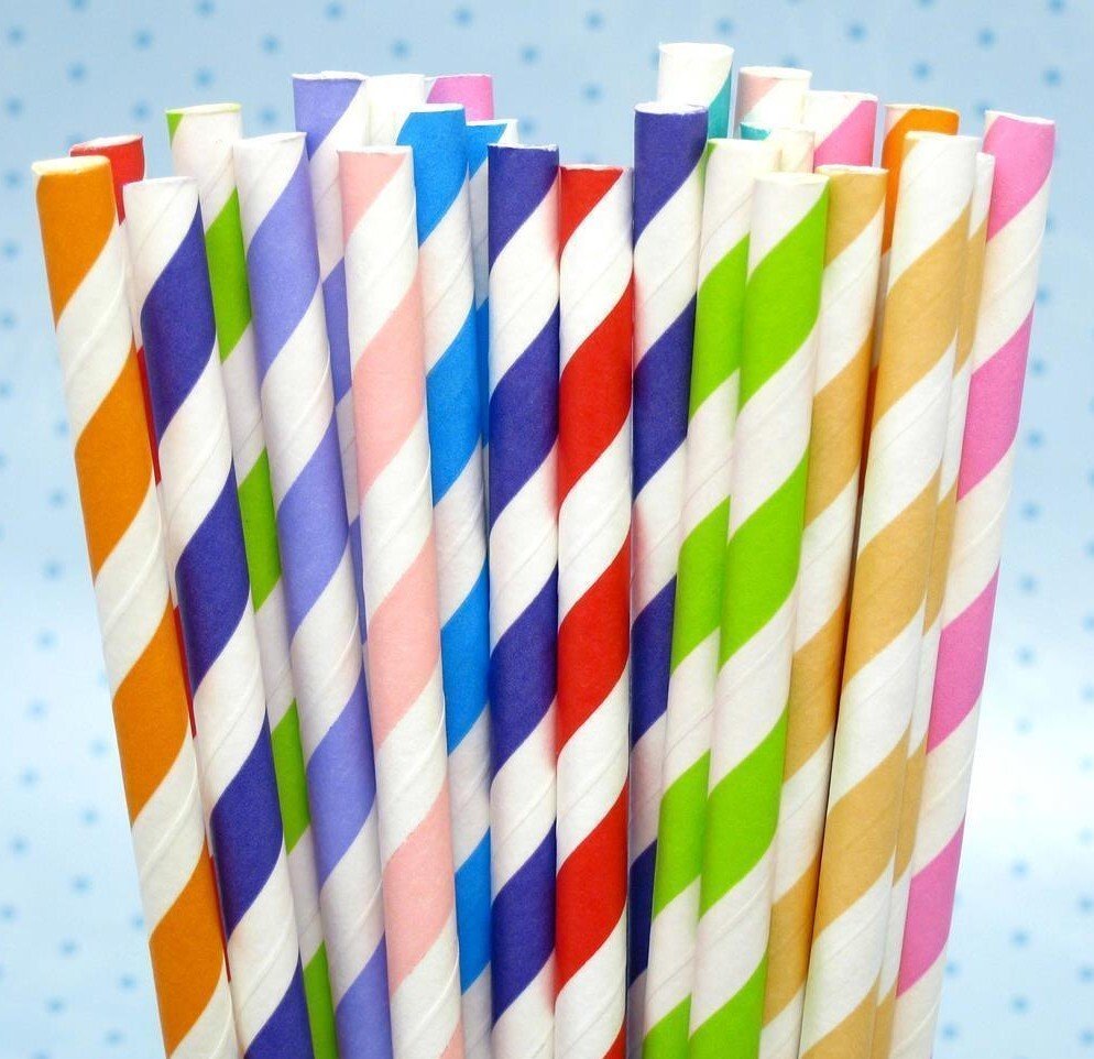 50 Disposable Paper Straws | Stripy | Drinking Straws Eco Friendly Biodegradable