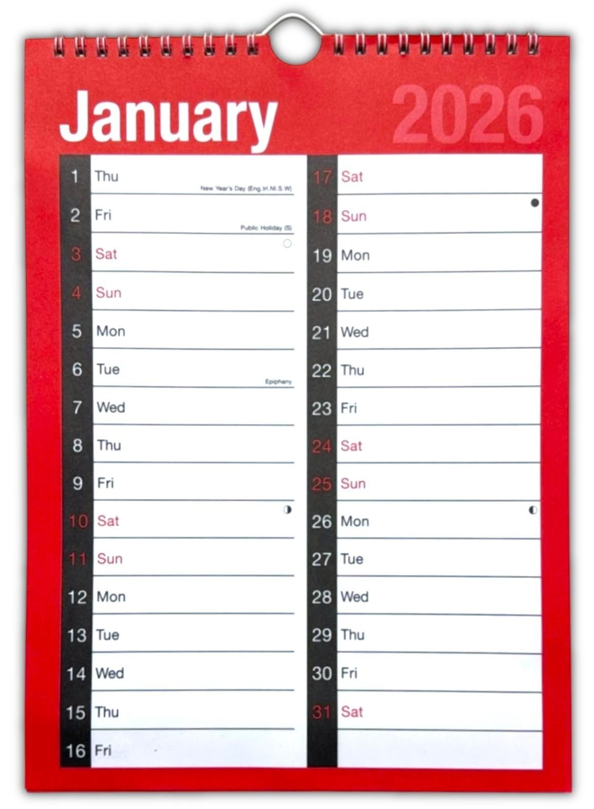 2026 Wall Calendar Slim Calendar A4 A3 Large Month to View, Easy View Planner UK