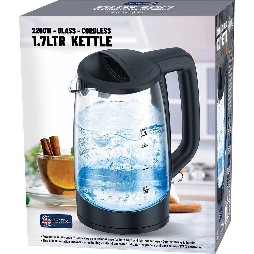 Electric Blue LED Illuminating Glass Jug Kettle Cordless 1.7L 2200W Tea Kettle