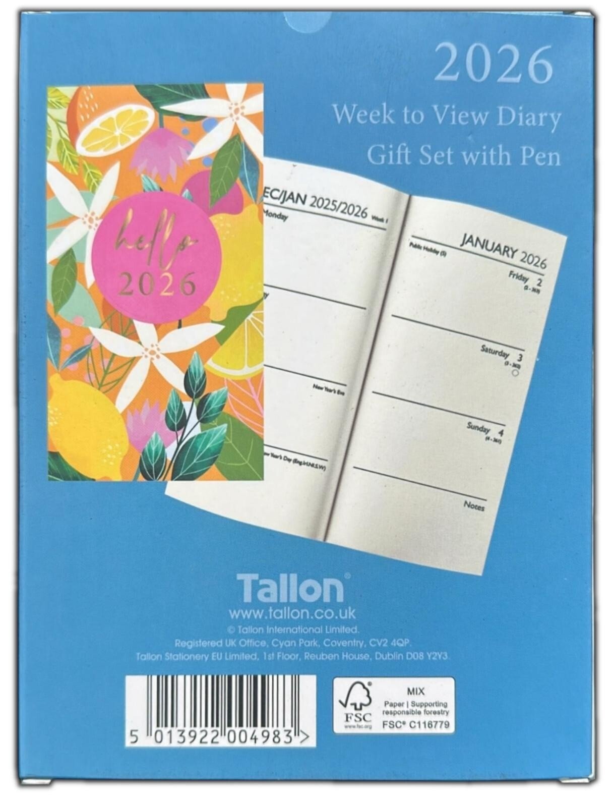 2026 DIARY SLIM LINE WEEK TO VIEW CUTE TROPICAL & PEN FASHION DIARY GIFT SET