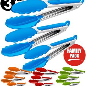 3 Silicone Kitchen Cooking Tong Salad Serving BBQ Stainless Steel Handle Utensil