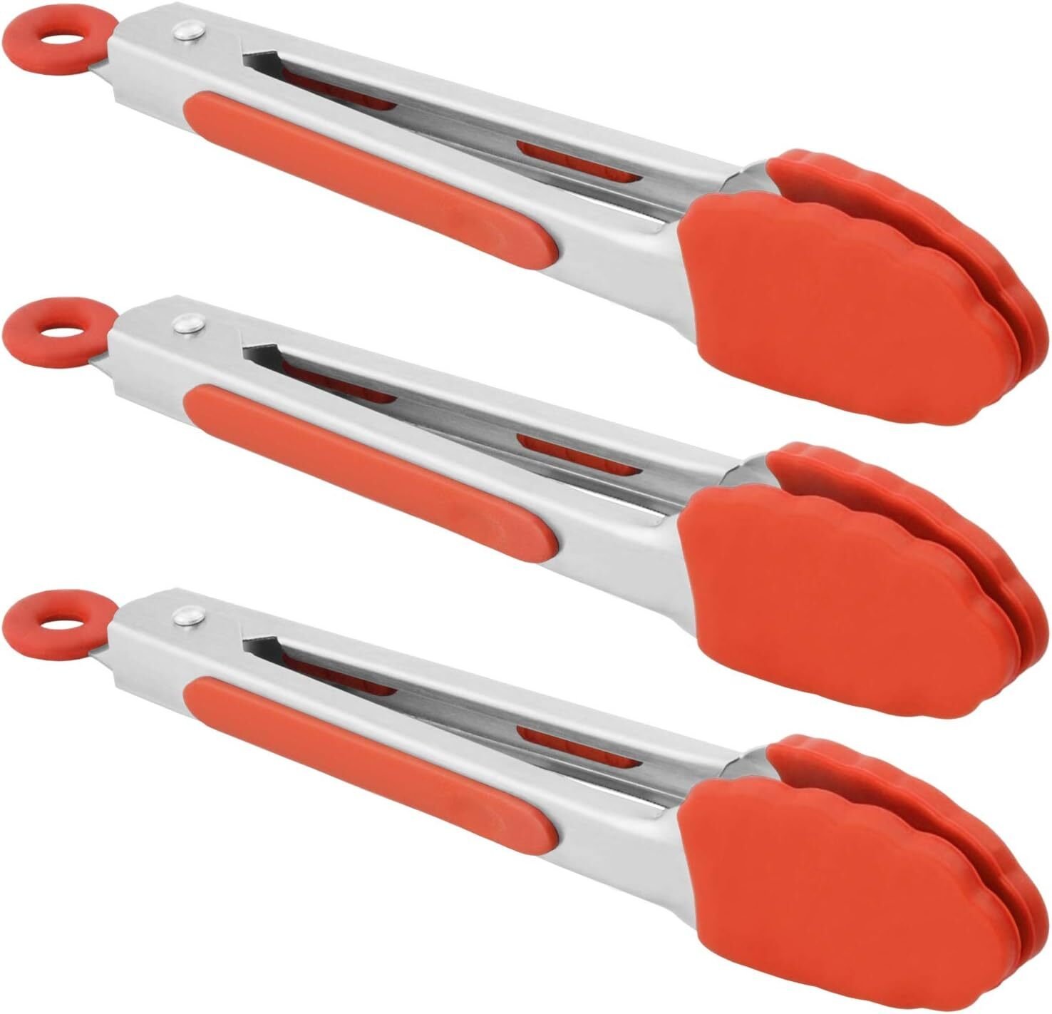 3 Silicone Kitchen Cooking Tong Salad Serving BBQ Stainless Steel Handle Utensil