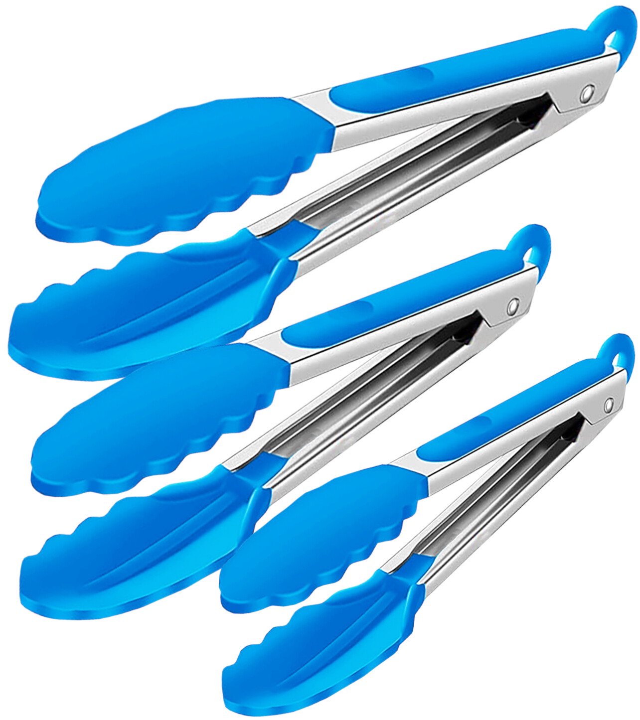 3 Silicone Kitchen Cooking Tong Salad Serving BBQ Stainless Steel Handle Utensil