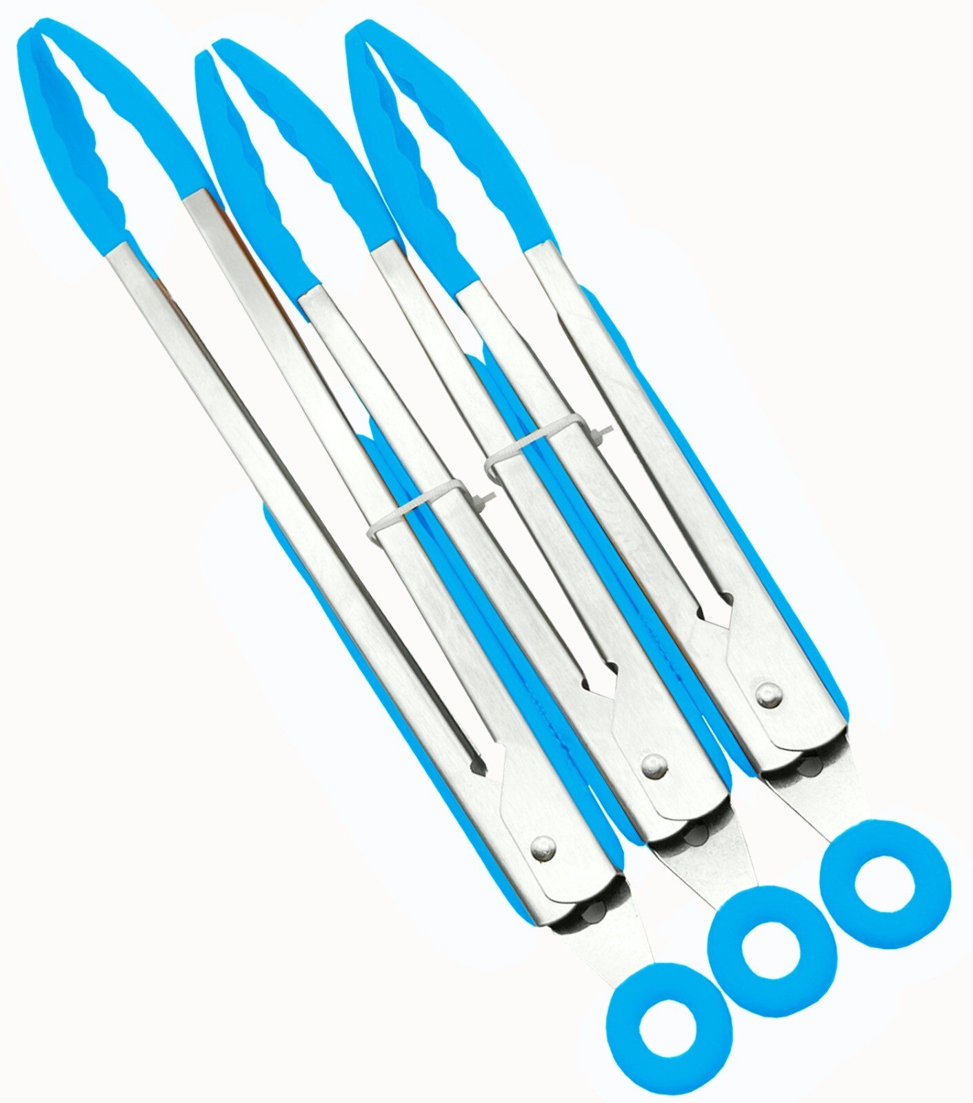 3 Silicone Kitchen Cooking Tong Salad Serving BBQ Stainless Steel Handle Utensil