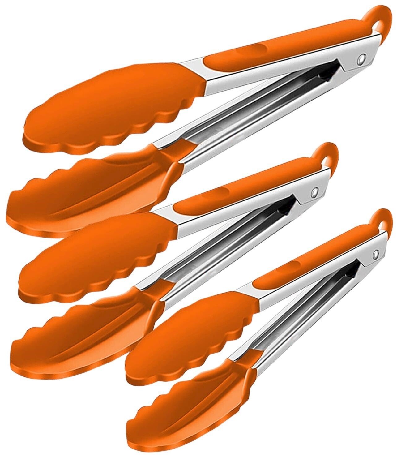 3 Silicone Kitchen Cooking Tong Salad Serving BBQ Stainless Steel Handle Utensil