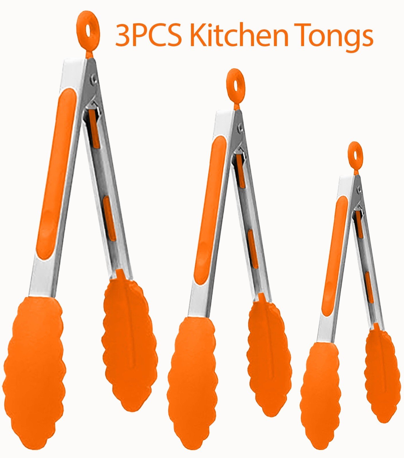 3 Silicone Kitchen Cooking Tong Salad Serving BBQ Stainless Steel Handle Utensil