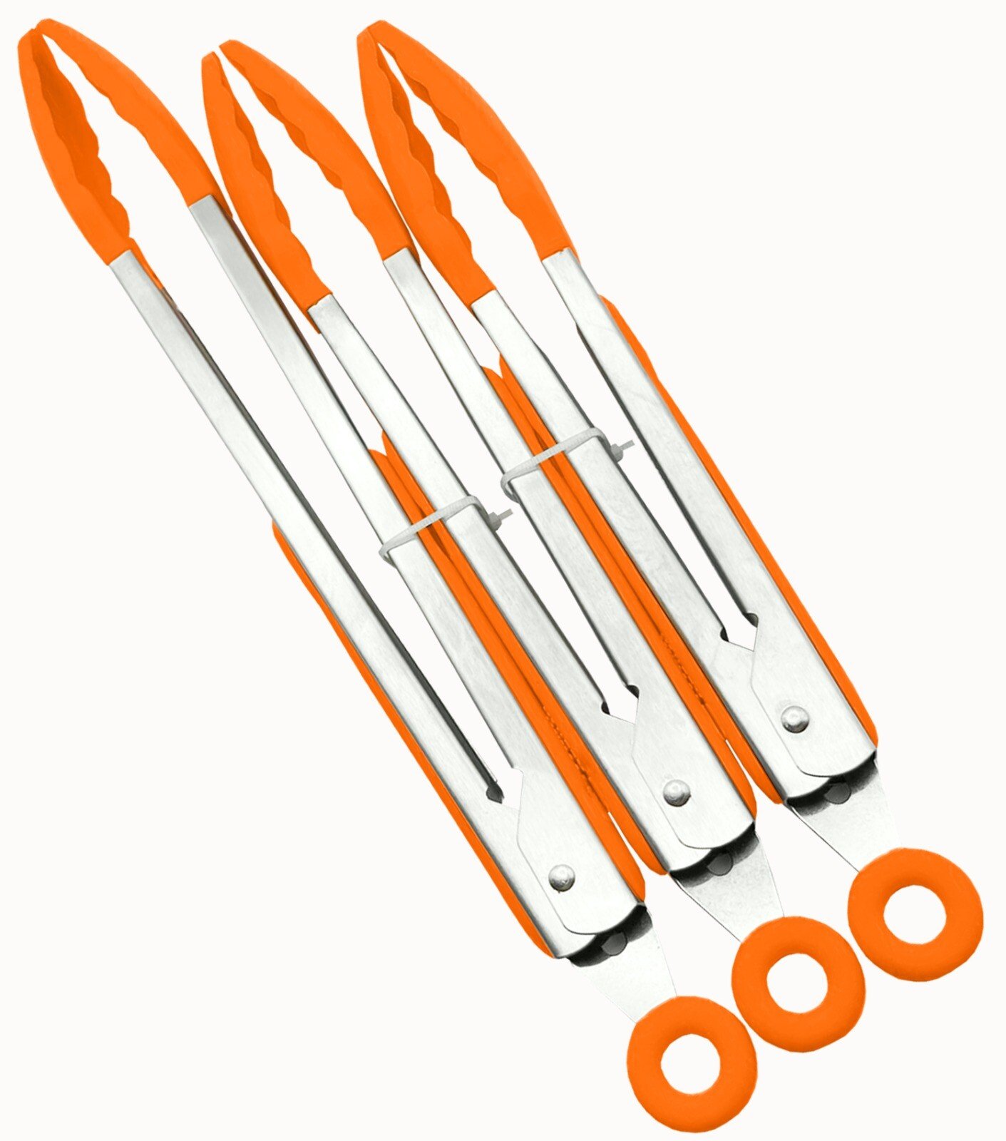3 Silicone Kitchen Cooking Tong Salad Serving BBQ Stainless Steel Handle Utensil