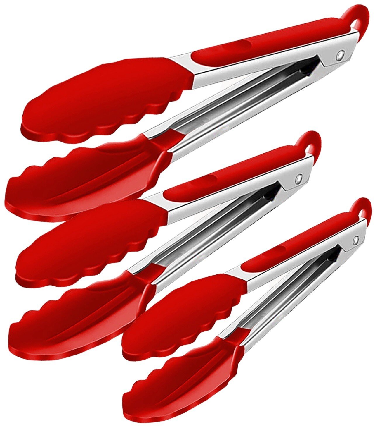 3 Silicone Kitchen Cooking Tong Salad Serving BBQ Stainless Steel Handle Utensil