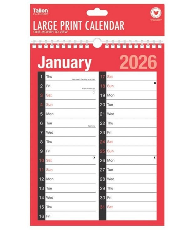 2026 Wall Calendar Slim Calendar A4 A3 Large Month to View, Easy View Planner UK