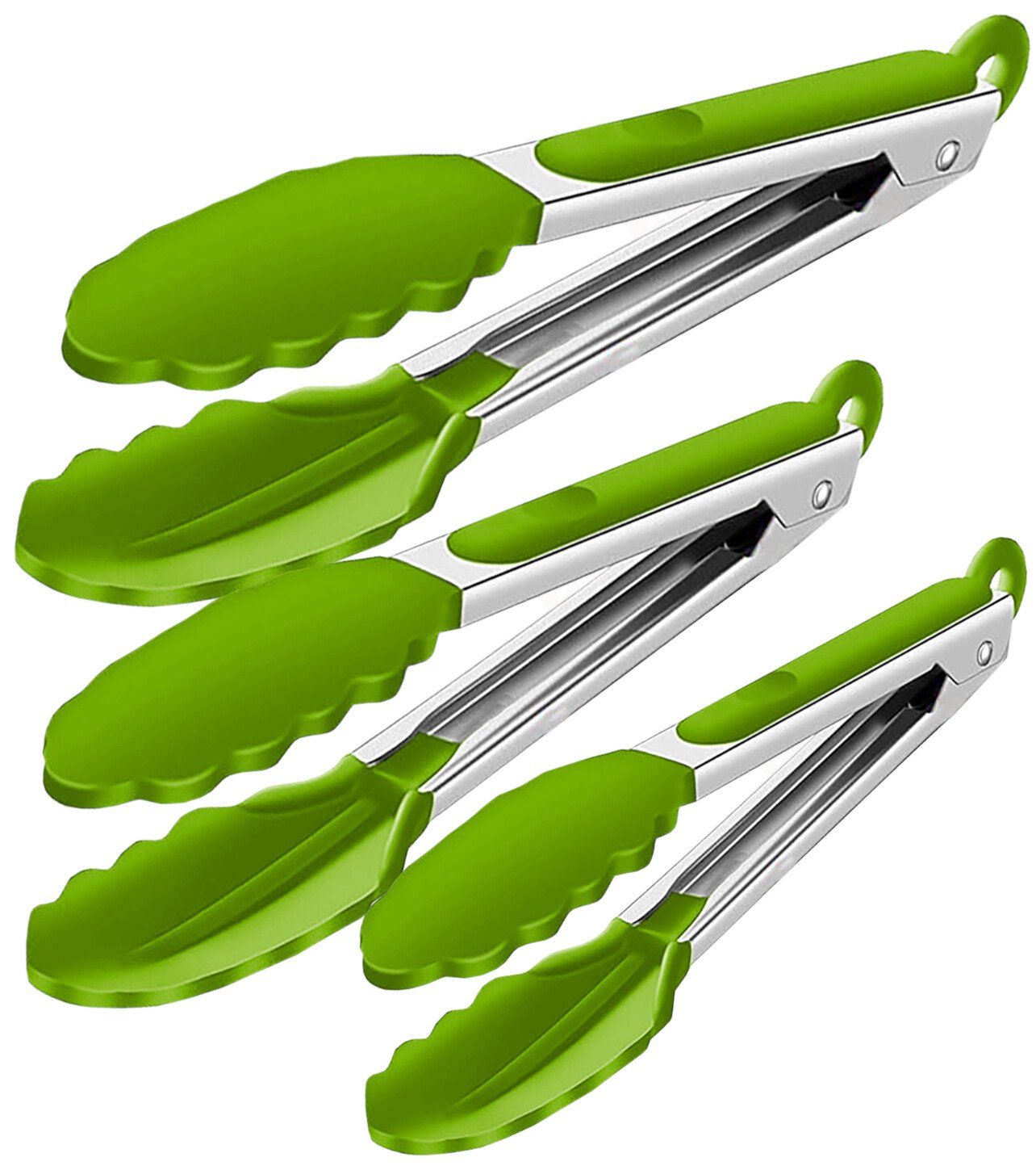 3 Silicone Kitchen Cooking Tong Salad Serving BBQ Stainless Steel Handle Utensil