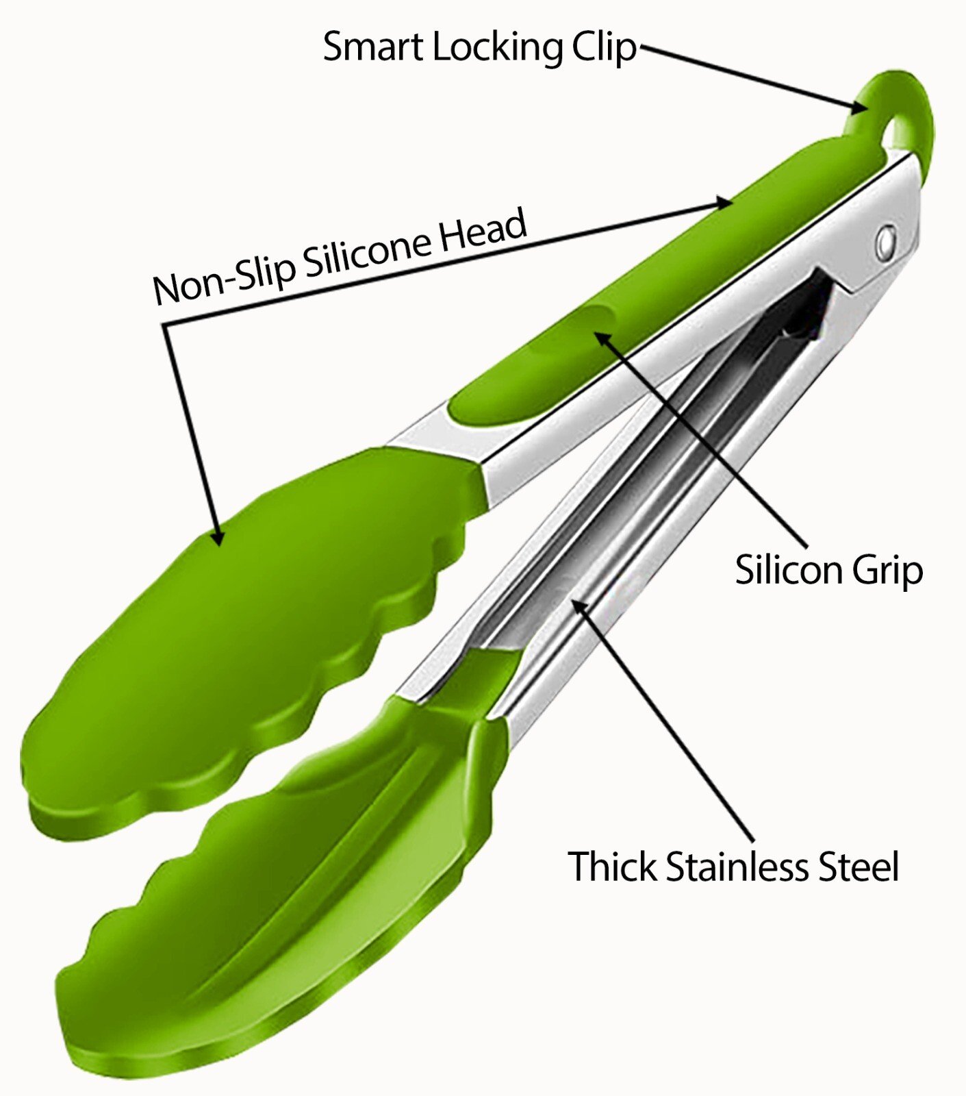 3 Silicone Kitchen Cooking Tong Salad Serving BBQ Stainless Steel Handle Utensil