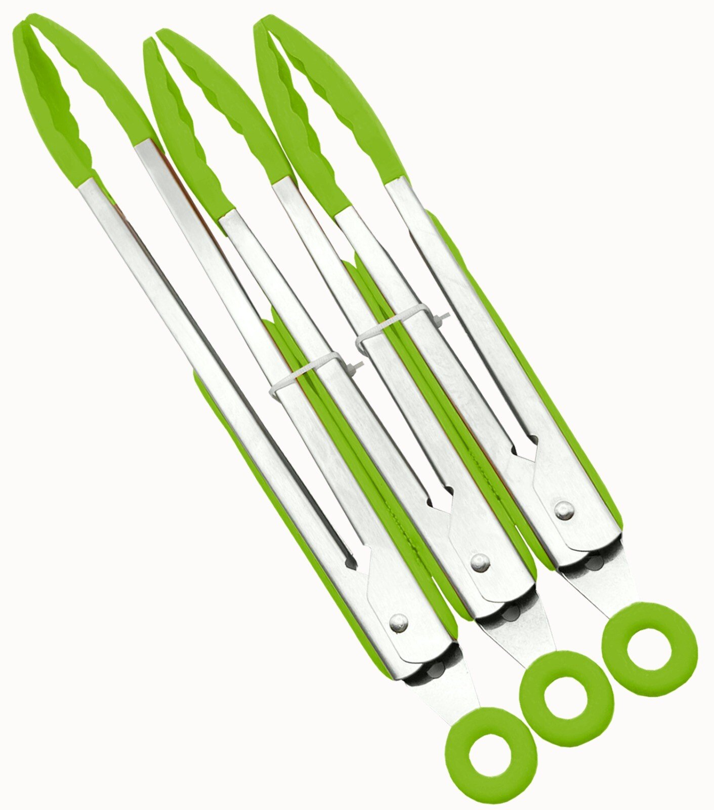3 Silicone Kitchen Cooking Tong Salad Serving BBQ Stainless Steel Handle Utensil
