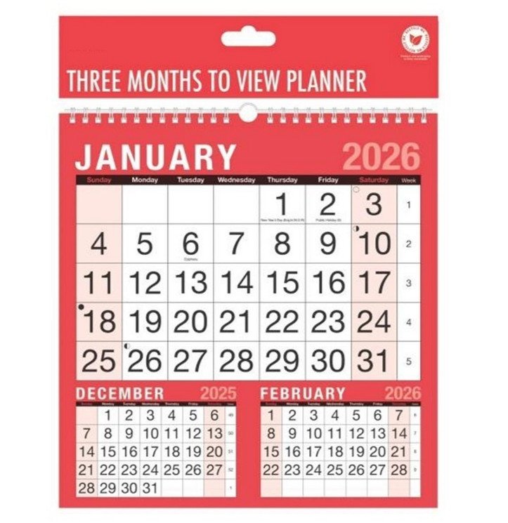 2026 Wall Calendar Slim Calendar A4 A3 Large Month to View, Easy View Planner UK