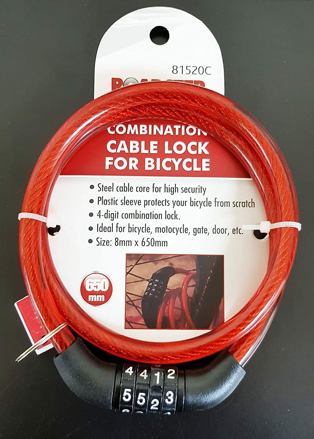 COMBINATION NUMBER CODE BIKE BICYCLE CYCLE LOCK 8MM BY 650MM STEEL CABLE BLACK.