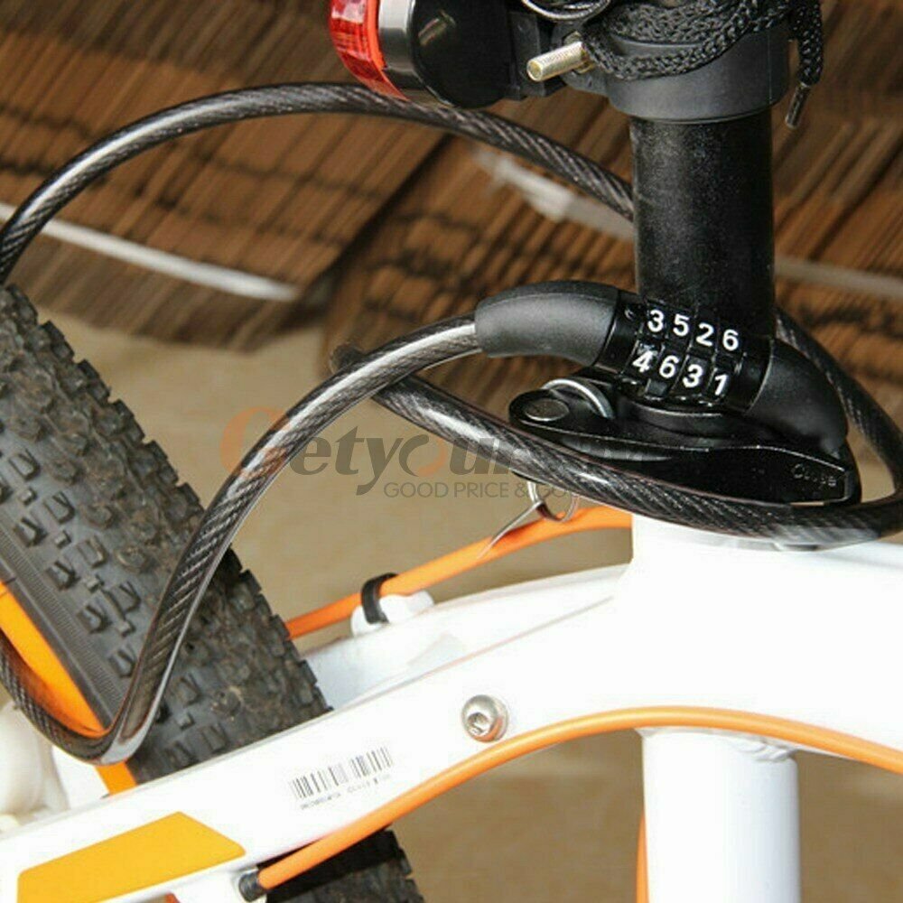 COMBINATION NUMBER CODE BIKE BICYCLE CYCLE LOCK 8MM BY 650MM STEEL CABLE BLACK.