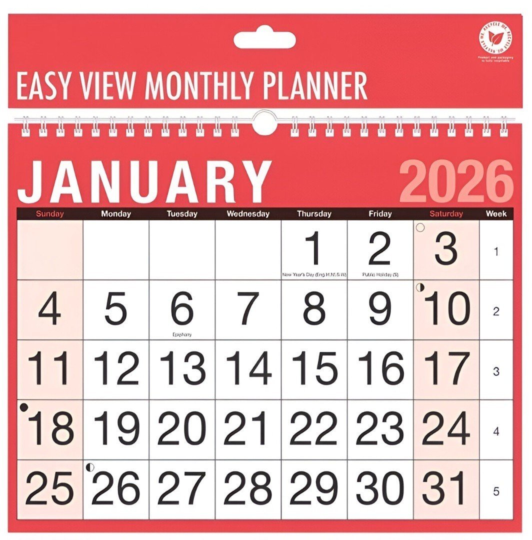2026 Wall Calendar Slim Calendar A4 A3 Large Month to View, Easy View Planner UK