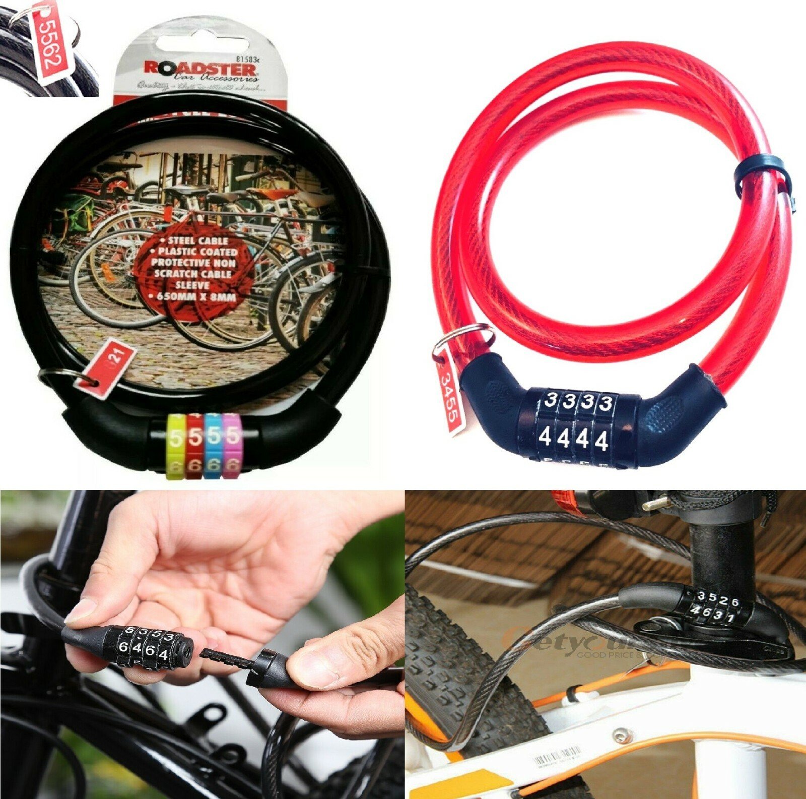 COMBINATION NUMBER CODE BIKE BICYCLE CYCLE LOCK 8MM BY 650MM STEEL CABLE BLACK.