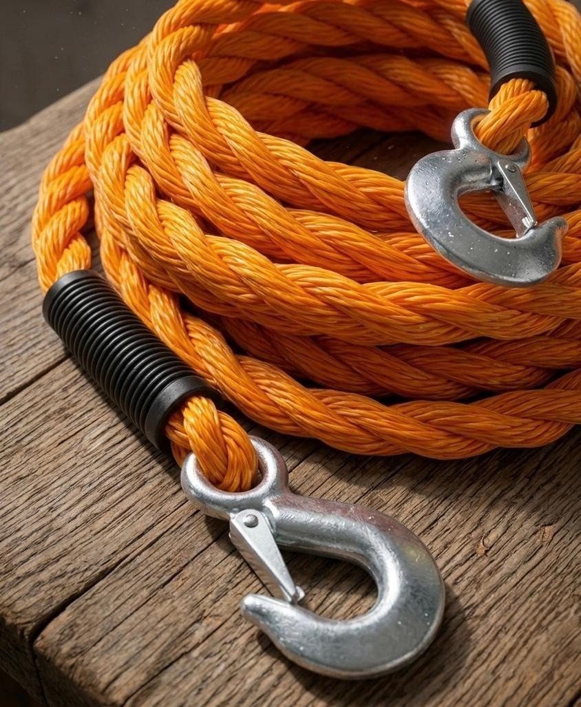 Tow Rope 1.5 Ton 4m 13Ft Towing Heavy Duty Yellow Vehicle Car Recovery Hooks UK