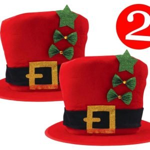 2x Old England Red Victorian Velvet Tall Top Hat Santa Christmas Fancy Dress
