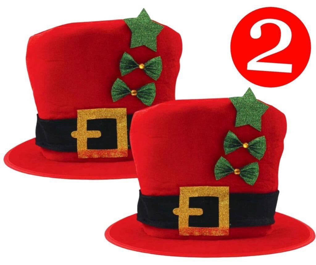 2x Old England Red Victorian Velvet Tall Top Hat Santa Christmas Fancy Dress