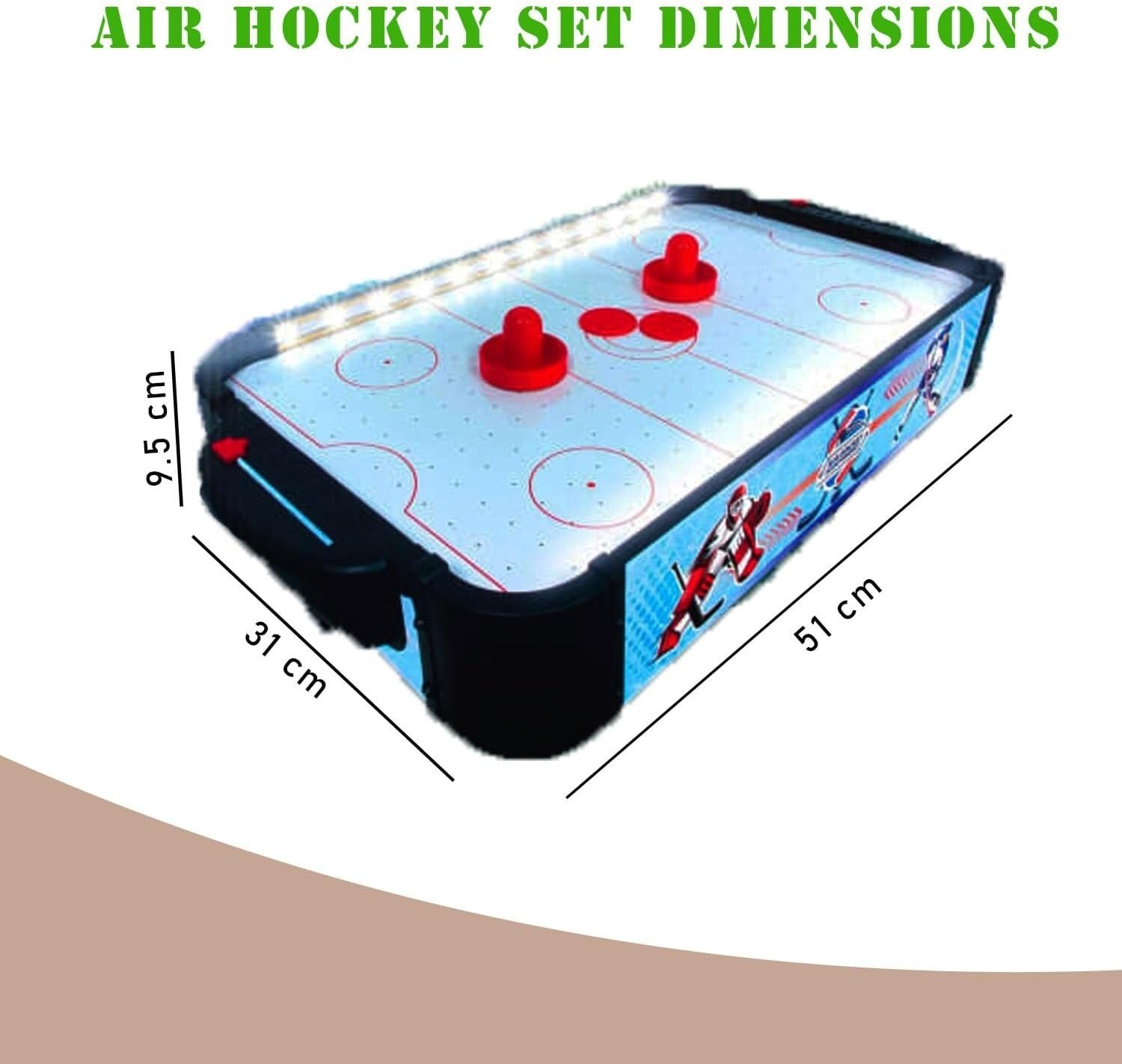 Air Hockey Tabletop Game Portable For Kids Adults LED Sides 2 Pucks 2 Pushers
