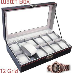 Mens 12 Grids PU Leather Watch Display Case Collection Storage Holder Gift Box