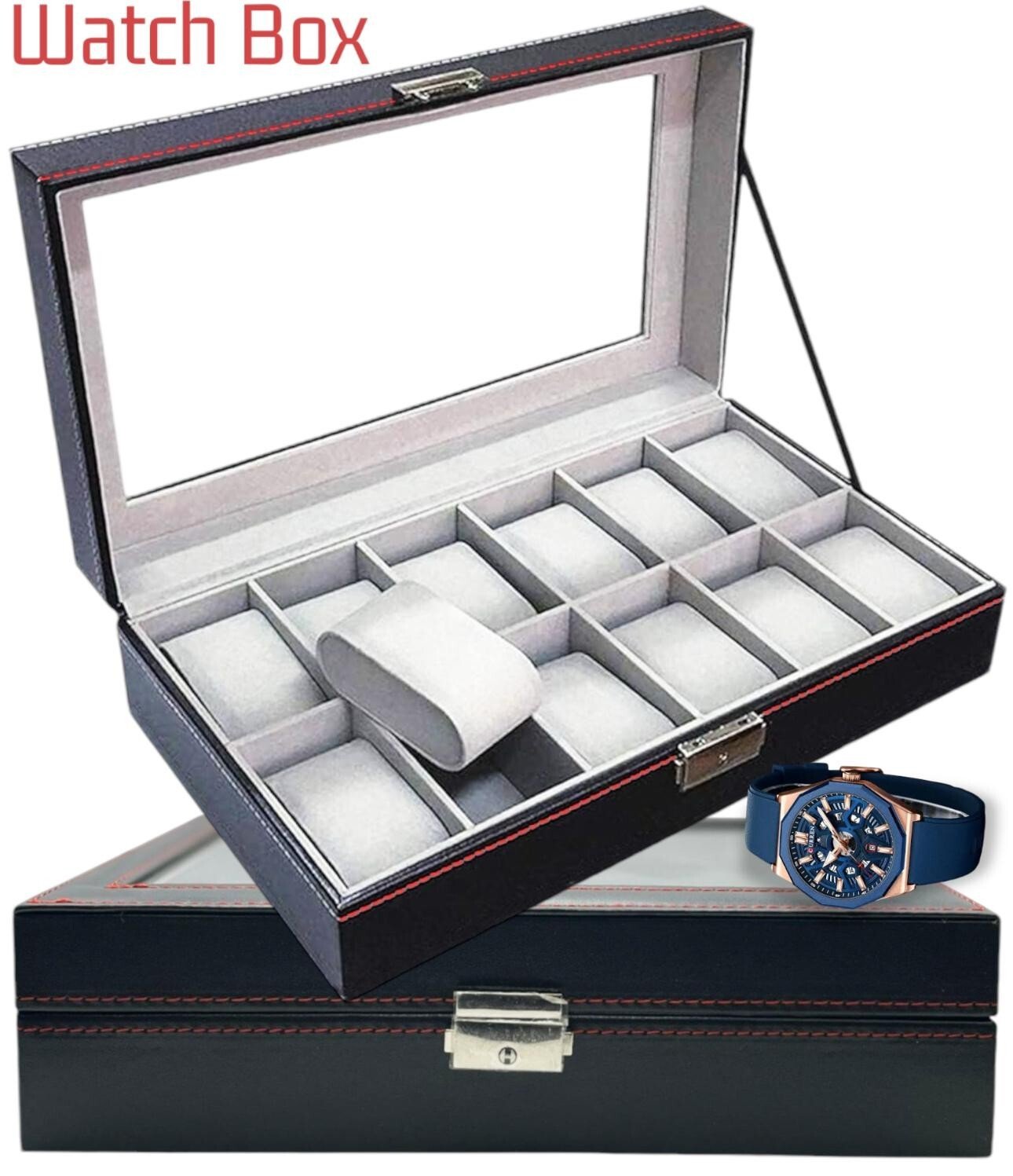 Mens 12 Grids PU Leather Watch Display Case Collection Storage Holder Gift Box