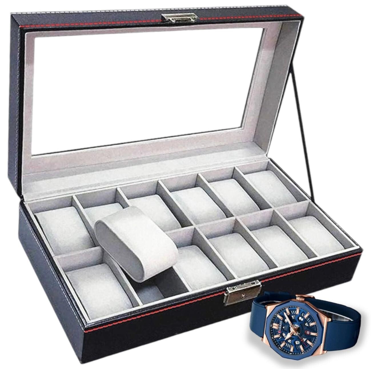 Mens 12 Grids PU Leather Watch Display Case Collection Storage Holder Gift Box