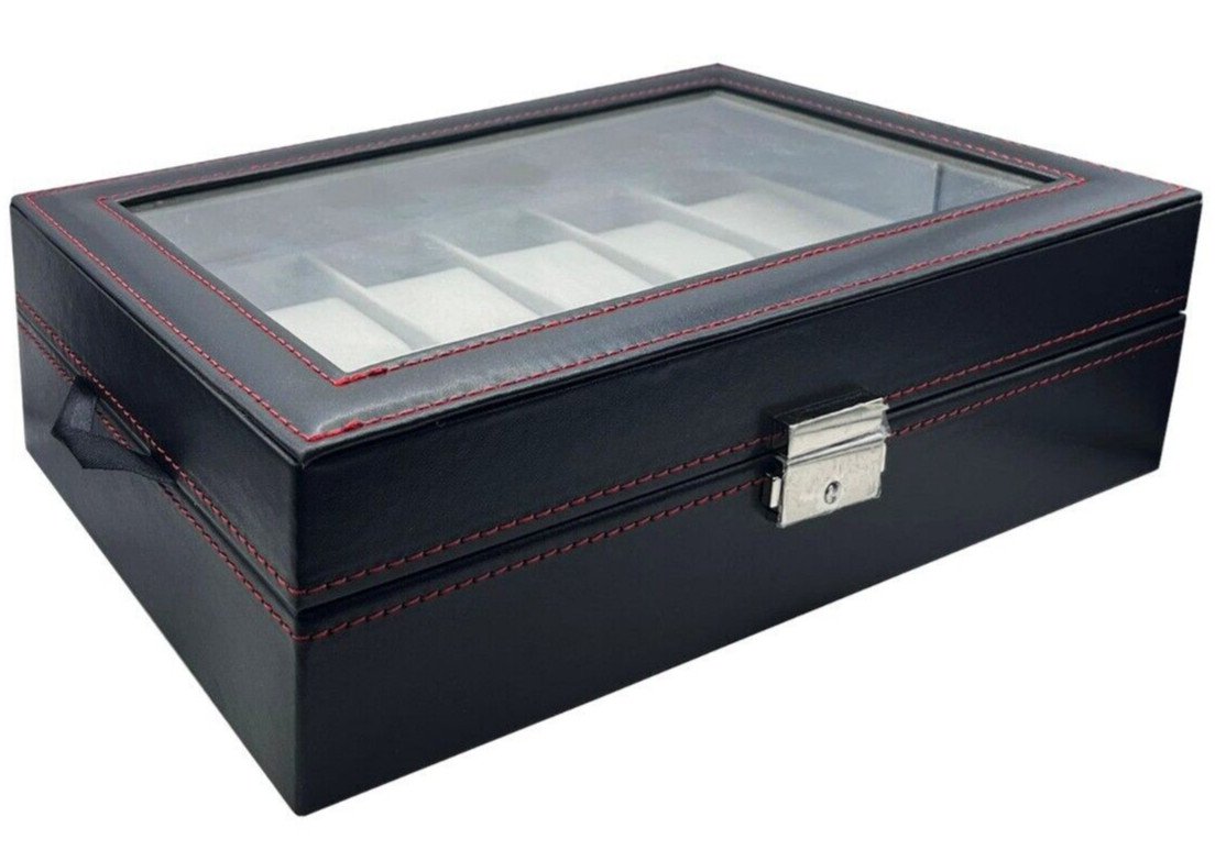 Mens 12 Grids PU Leather Watch Display Case Collection Storage Holder Gift Box
