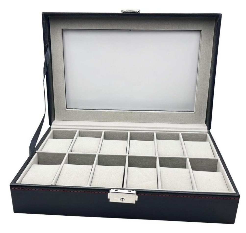 Mens 12 Grids PU Leather Watch Display Case Collection Storage Holder Gift Box