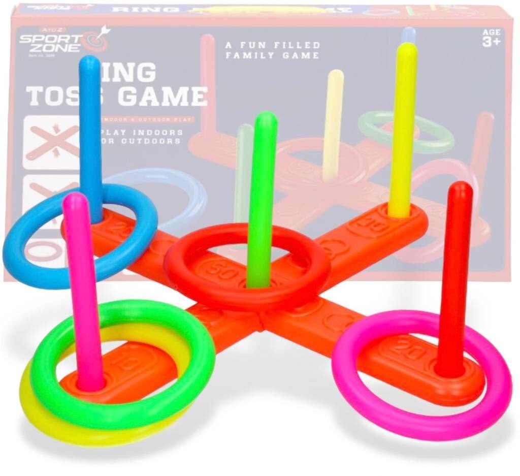PLASTIC GARDEN QUOITS GAME 5 HOOP RING TOSS RING TOSS POOL TOY OUTDOOR FUN SET