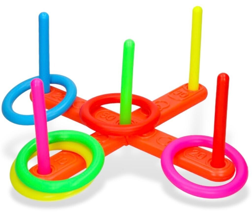 PLASTIC GARDEN QUOITS GAME 5 HOOP RING TOSS RING TOSS POOL TOY OUTDOOR FUN SET