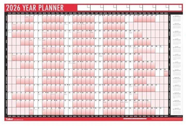 2026 Wall Calendar Slim Calendar A4 A3 Large Month to View, Easy View Planner UK