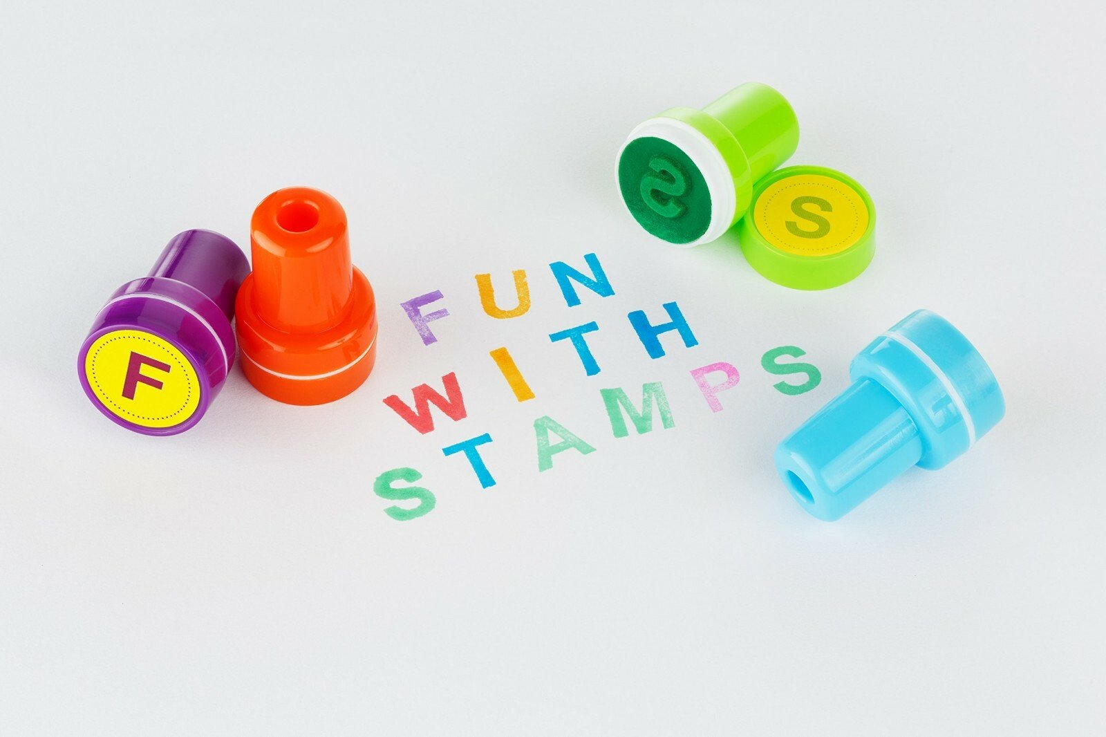 26x SELF INKING STAMPS Kids Art Craft Fun Stampers Cute Cartoon Toy Shape Letter