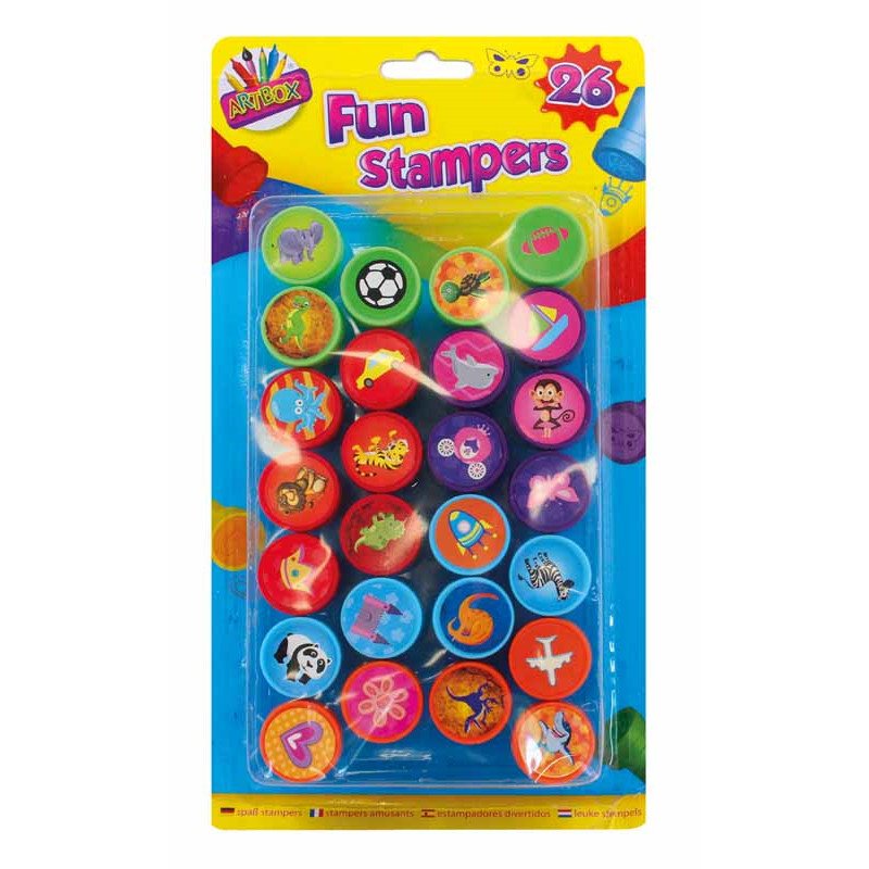 26x SELF INKING STAMPS Kids Art Craft Fun Stampers Cute Cartoon Toy Shape Letter