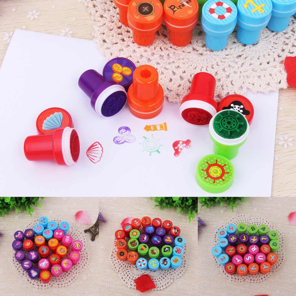 26x SELF INKING STAMPS Kids Art Craft Fun Stampers Cute Cartoon Toy Shape Letter