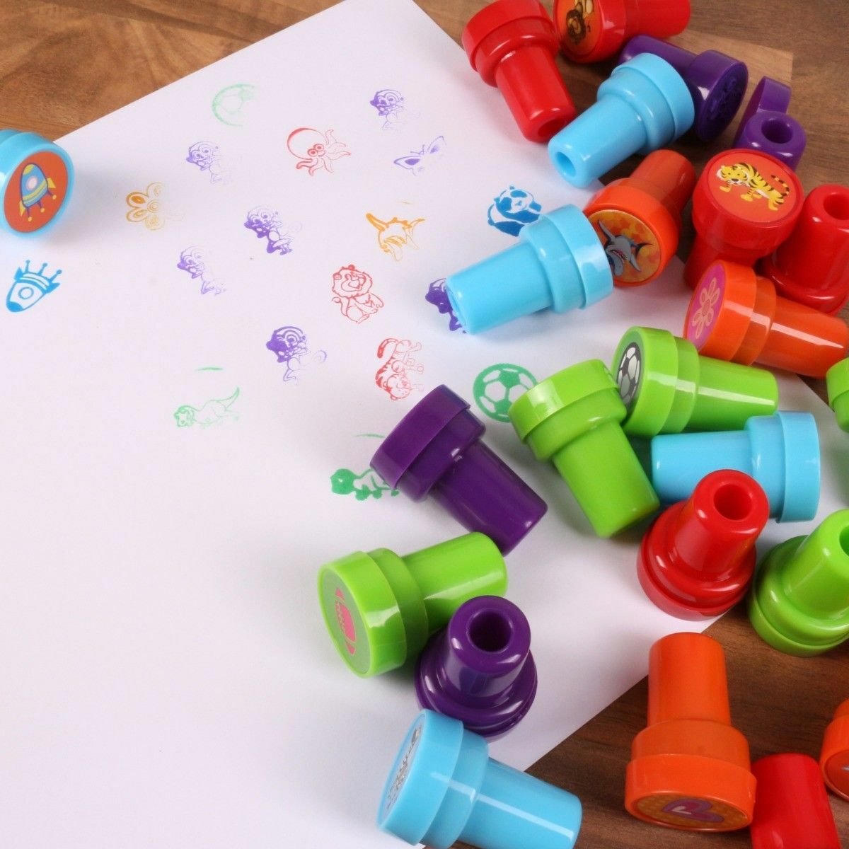 26x SELF INKING STAMPS Kids Art Craft Fun Stampers Cute Cartoon Toy Shape Letter