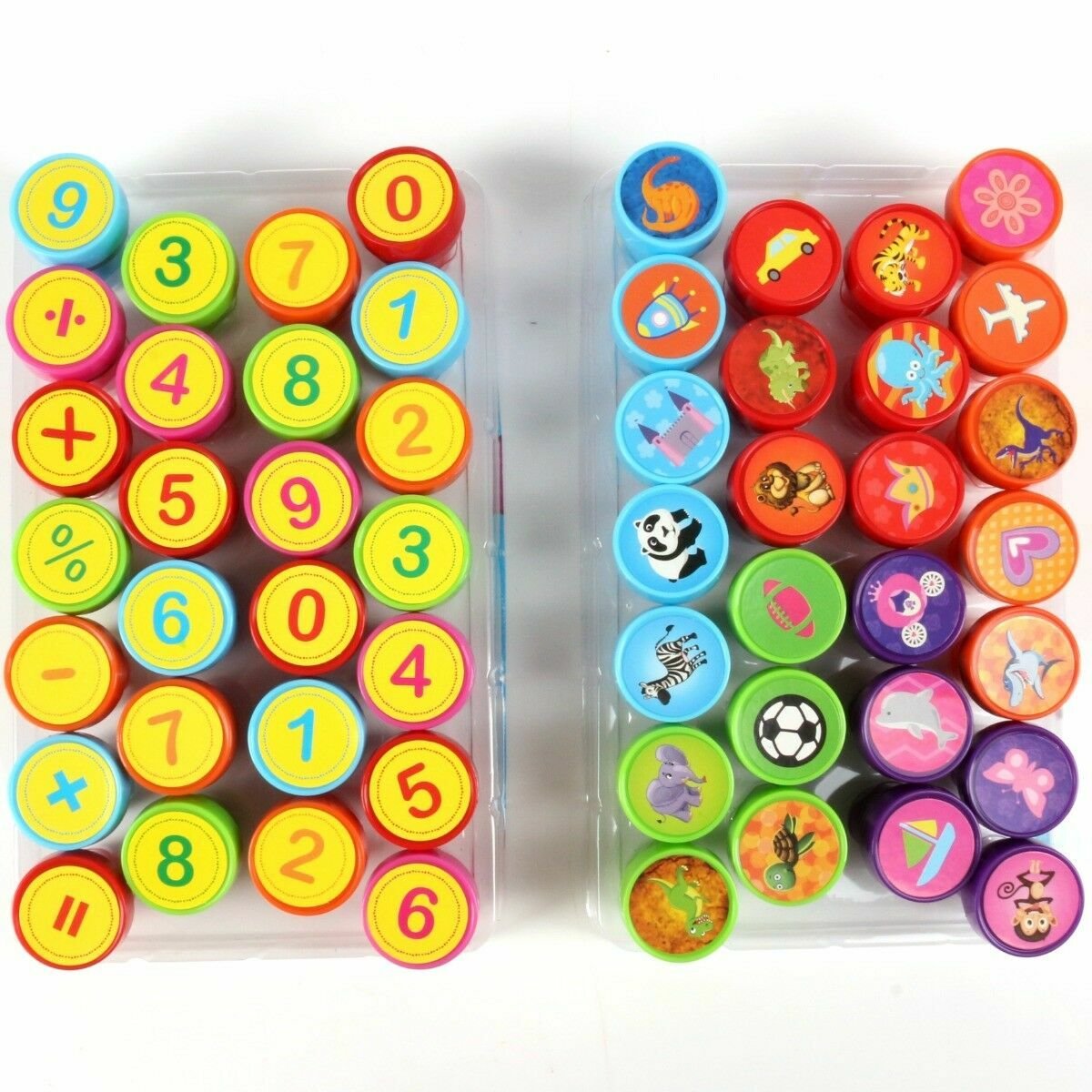 26x SELF INKING STAMPS Kids Art Craft Fun Stampers Cute Cartoon Toy Shape Letter