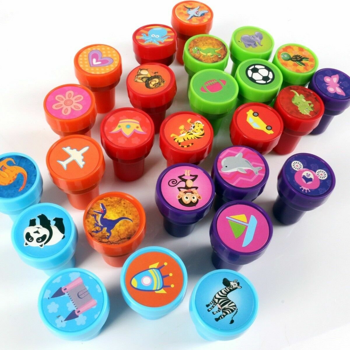 26x SELF INKING STAMPS Kids Art Craft Fun Stampers Cute Cartoon Toy Shape Letter