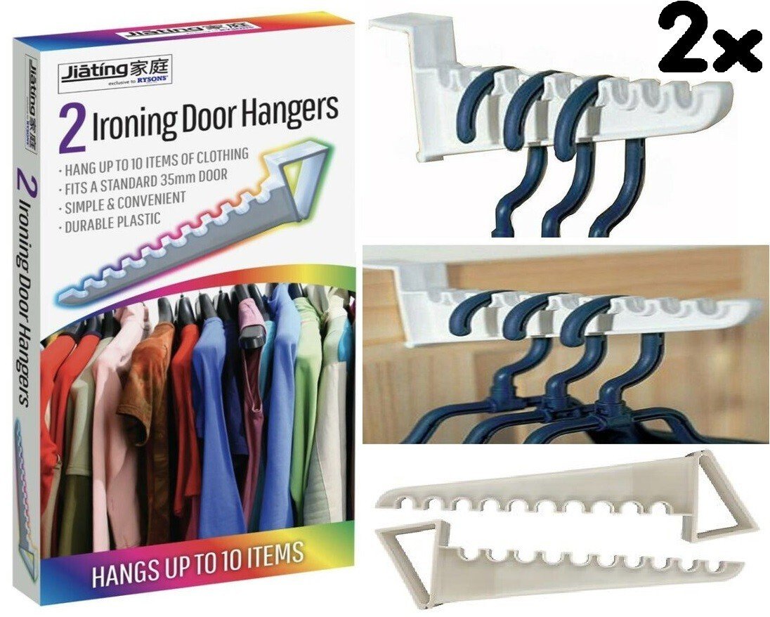 2x OVER DOOR IRONING Hook Hanger Hooks Space Saving Clothes Storage Organiser UK